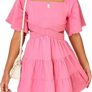 Velvet Pink Tiered Cutout Midi Dress
